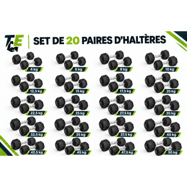 Set d'haltere hexagonal 4 à 50 kg | Trader Equipement